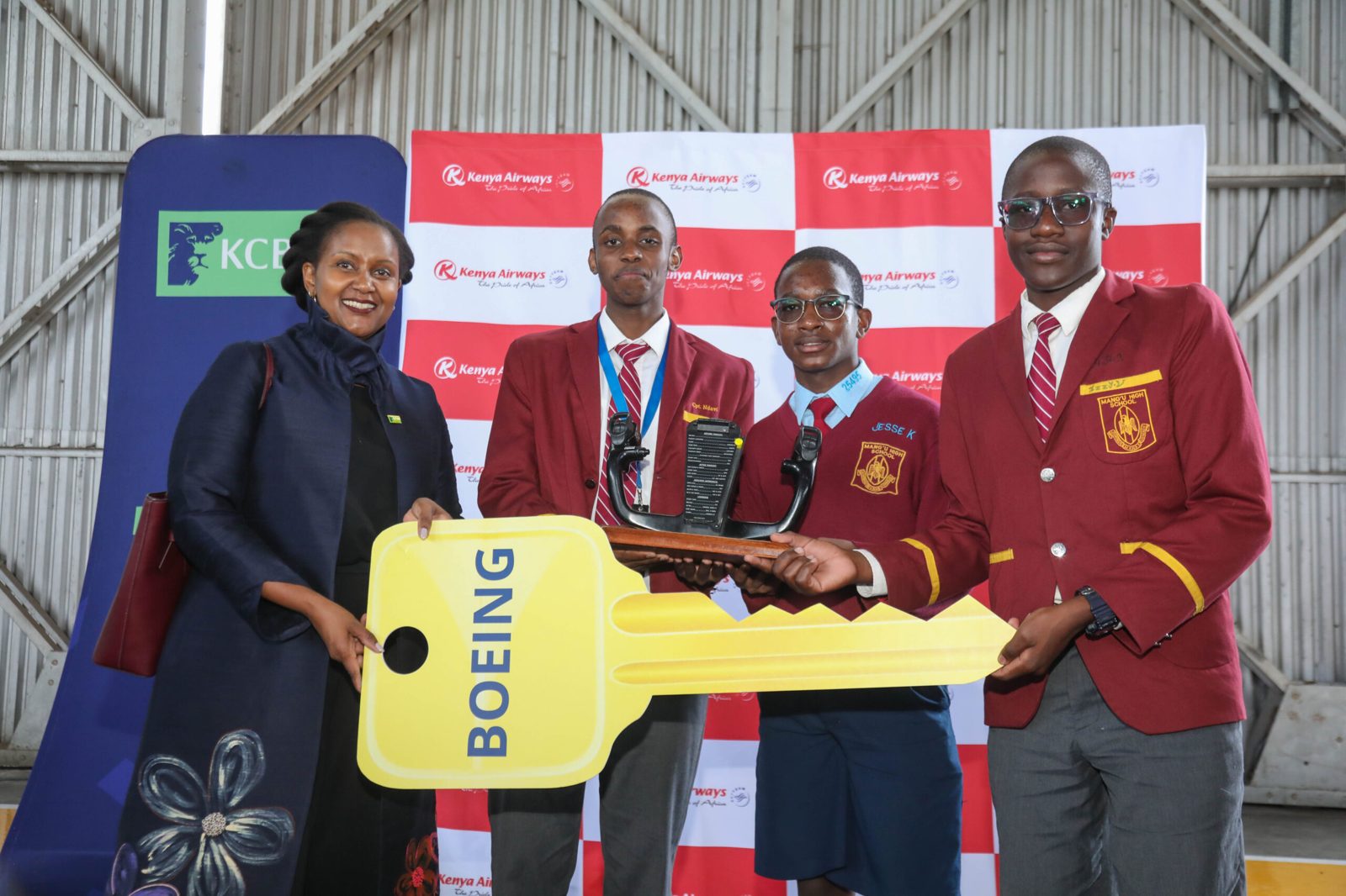 Mang'u High School students receiving a Kenya Airways aviation award